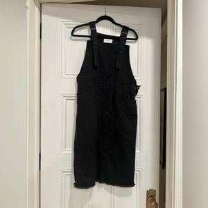 Black Denim Overall Midi Length Dress. Size M